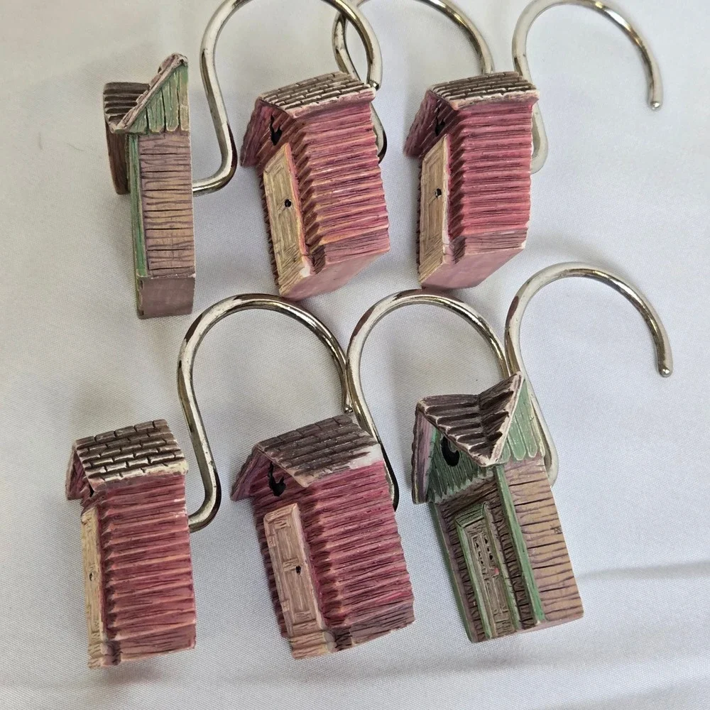 Linda Spivey Rustic Country Outhouse Shower Curtain Hooks Set of 6 Resin Metal